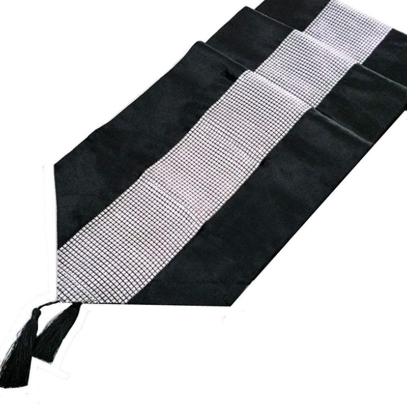 OZXCHIXU 13inch x 72inch Table Runner with Diamante Strip and Tassels(Black) - Image 2